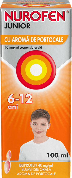 Nurofen junior suspensie orală, 6-12 ani cu aromă de portocale