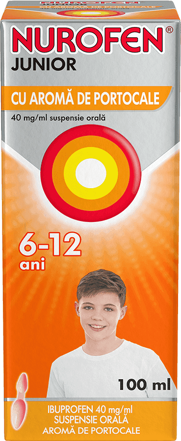 Nurofen junior suspensie orală, 6-12 ani cu aromă de portocale