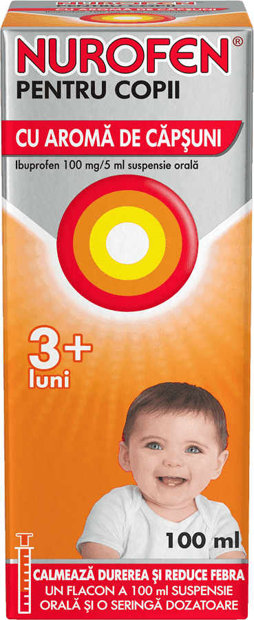 Nurofen pentru copii suspensie orală, 3 luni+ cu aromă de căpșuni
